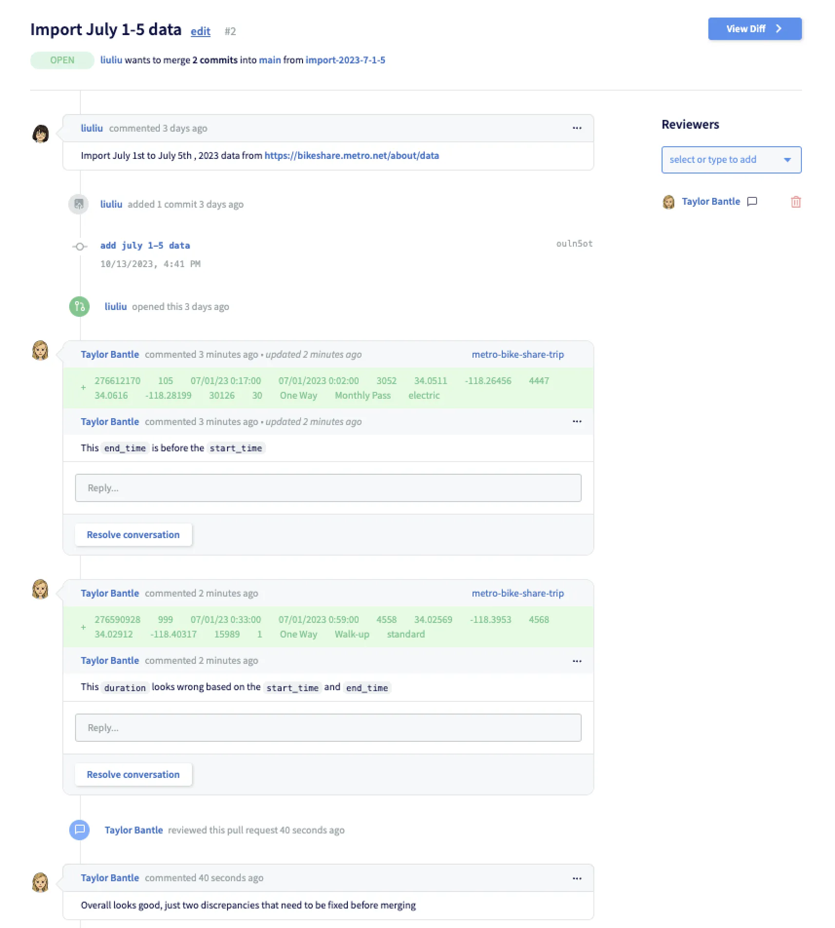 Comments on pull page