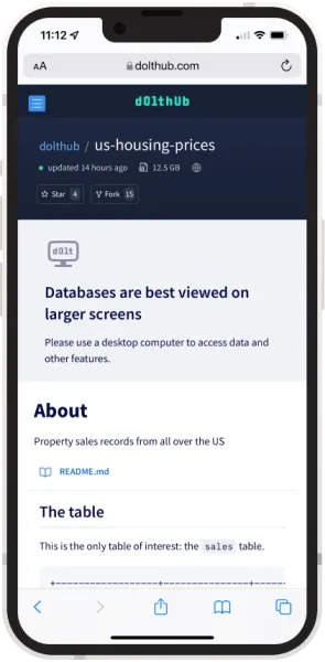 database page on mobile
