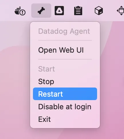 Datadog agent restart menu item
