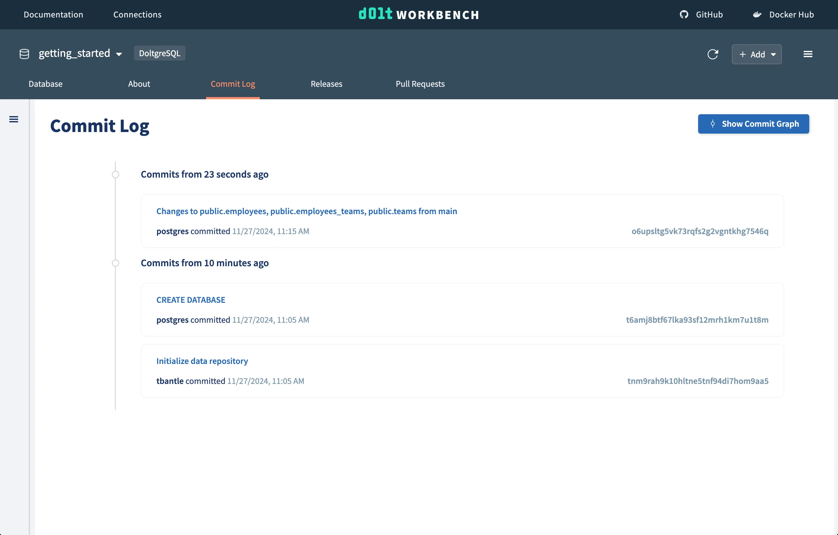Doltgres new table commit log