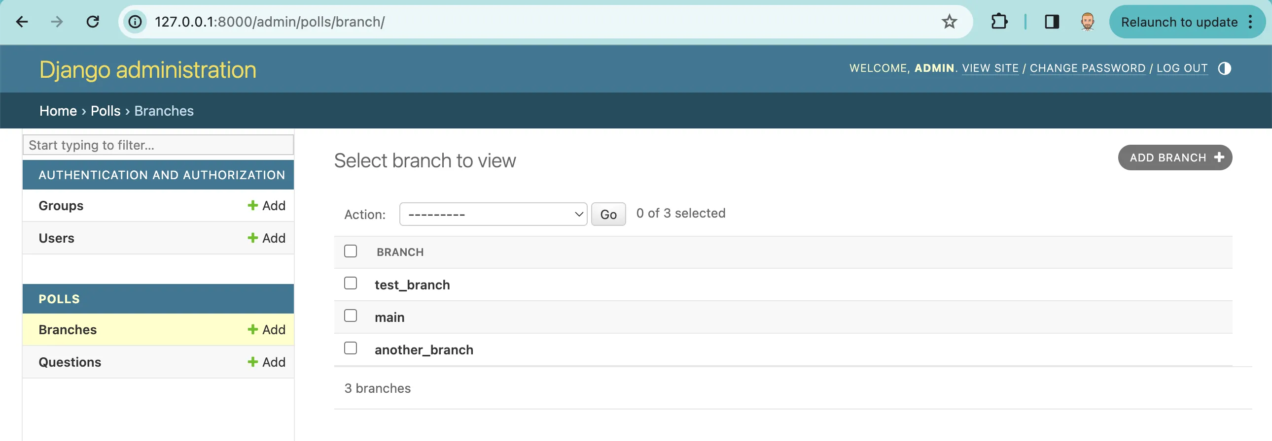 Django Admin with Branches