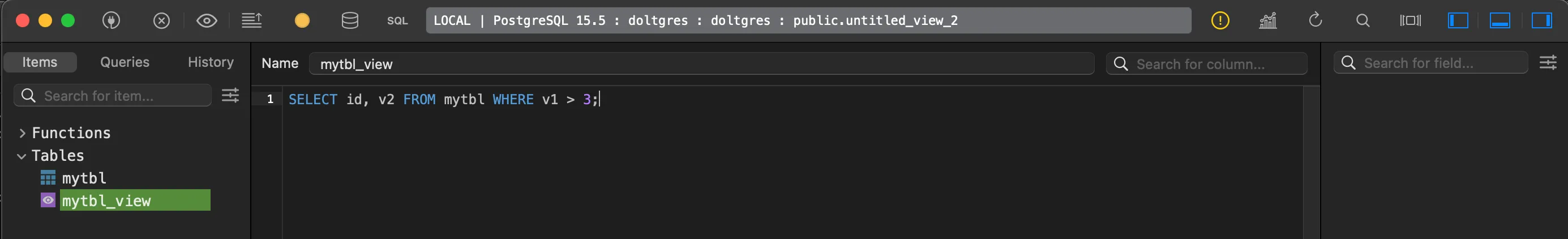 Doltgres Creates View On TablePlus