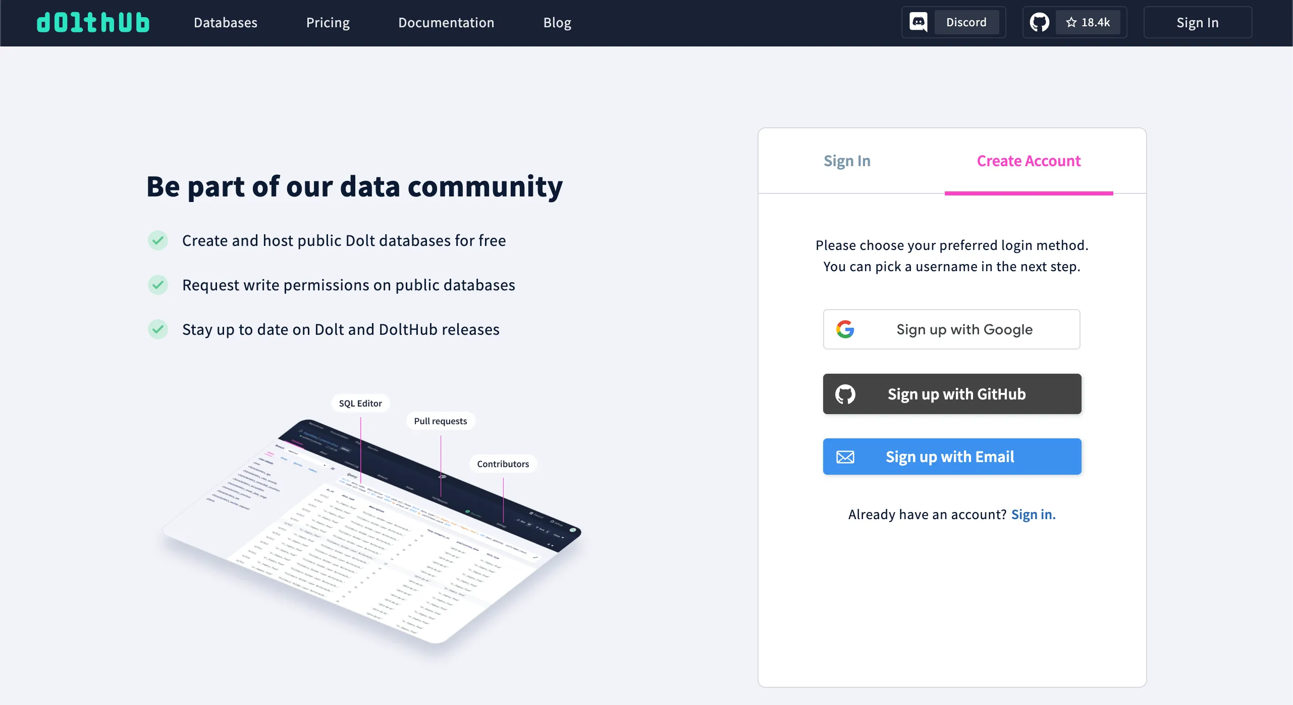 DoltHub Create Account