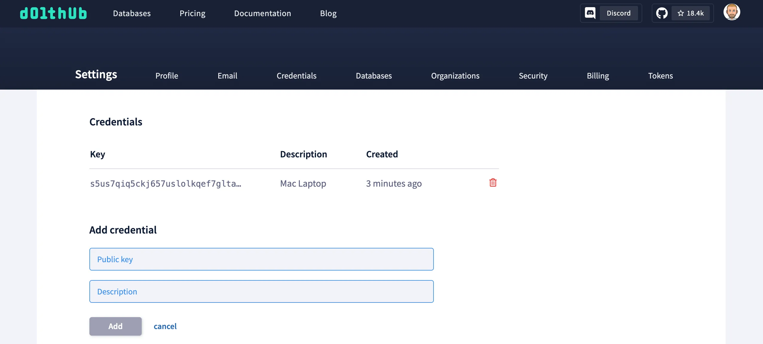 DoltHub Credential Added