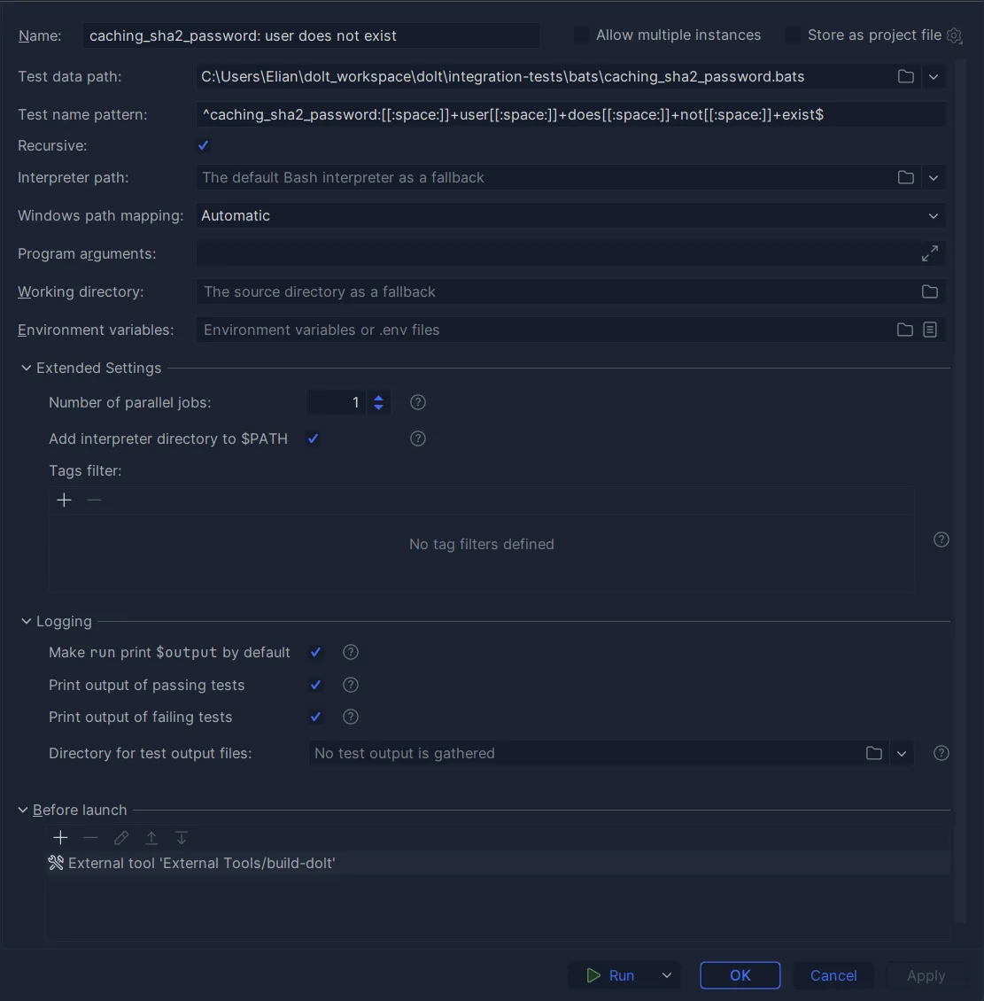 Goland Run Configuration Window