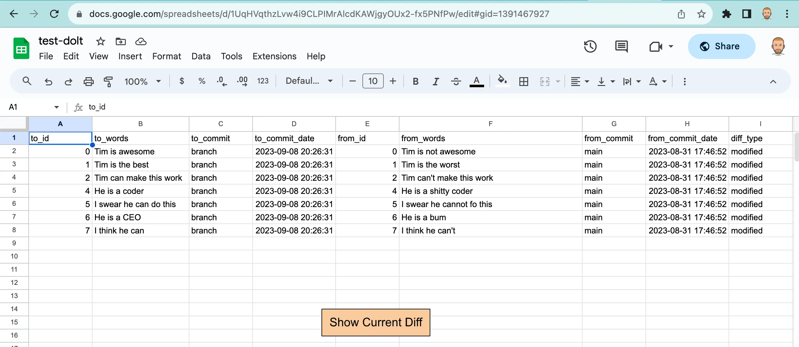 Google Sheet Diff