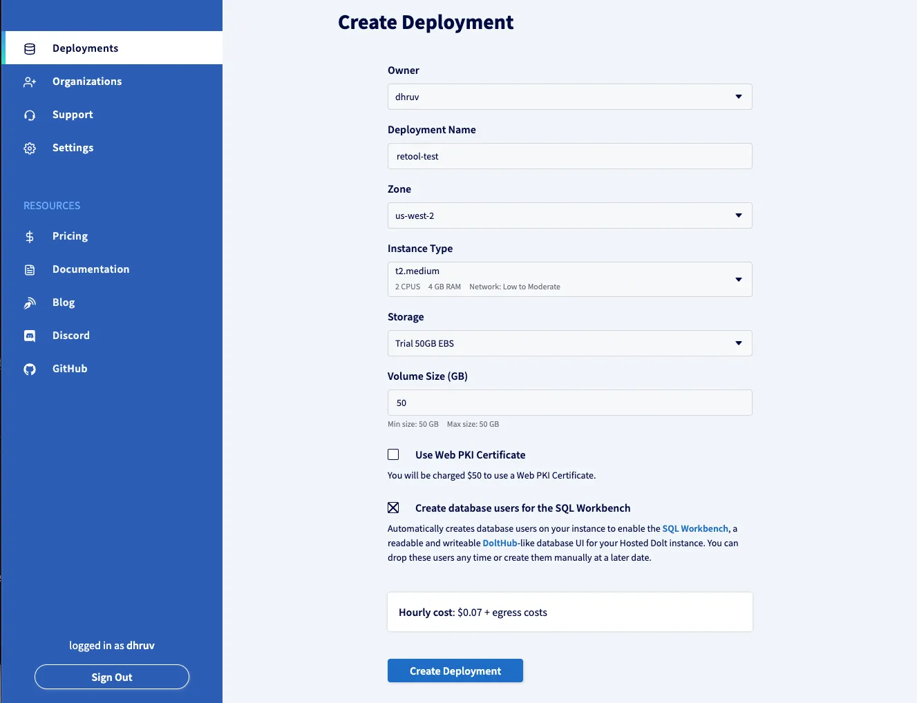 Hosted DB Configuration