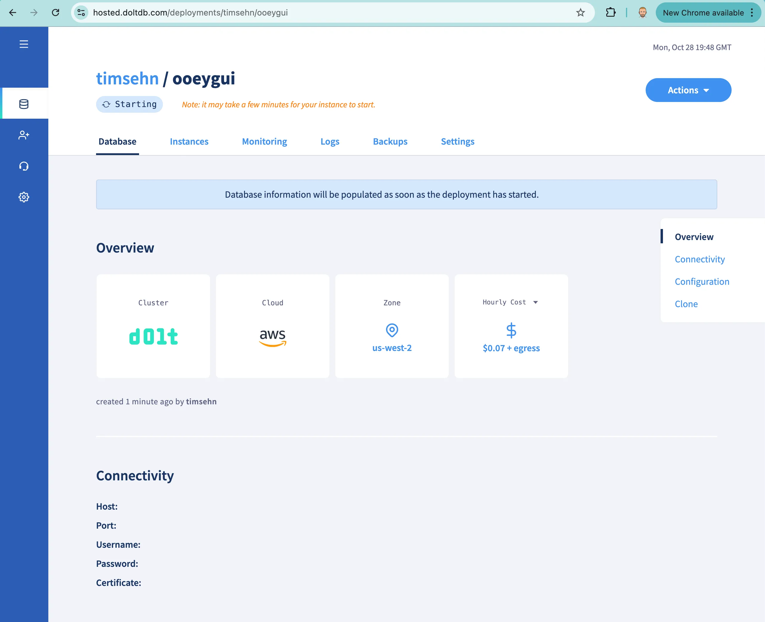 Hosted Dolt Create Deployment Starting