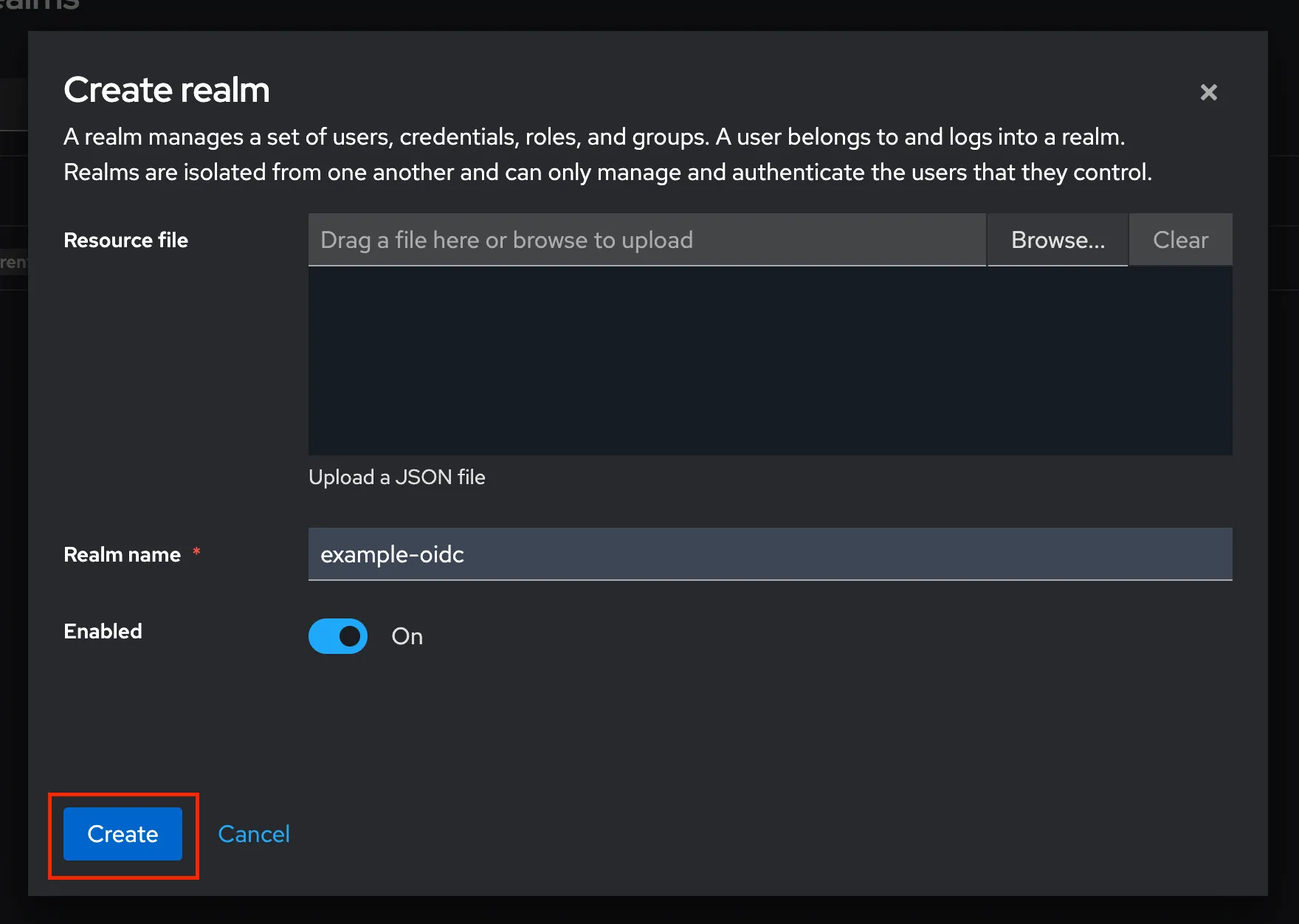 Keycloak create realm