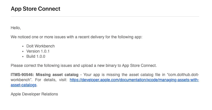 Missing asset catalog