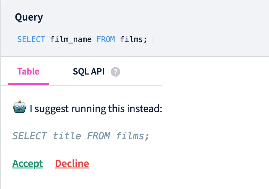 SQL Assistant Suggestion