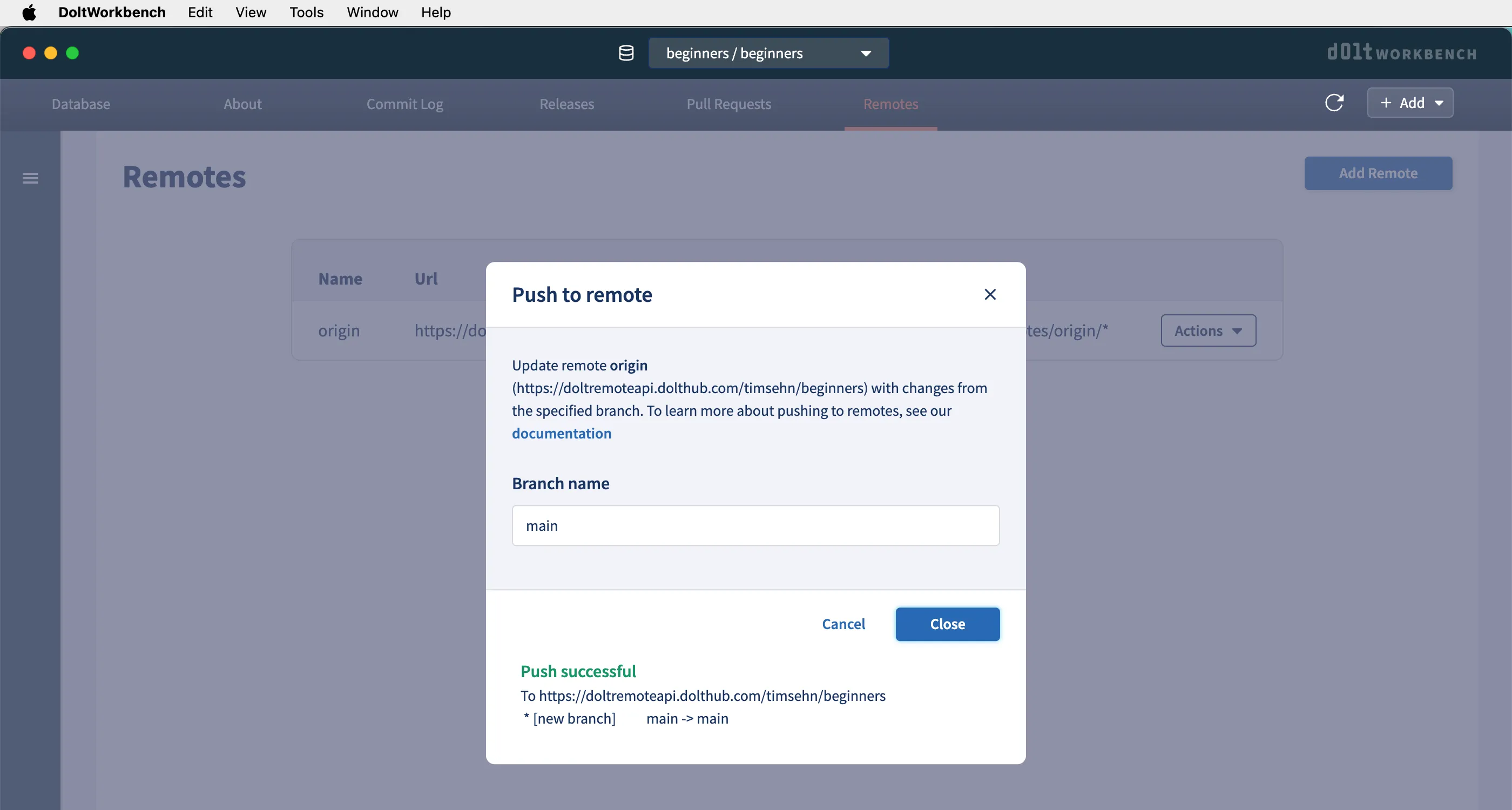 Workbench Push Successful