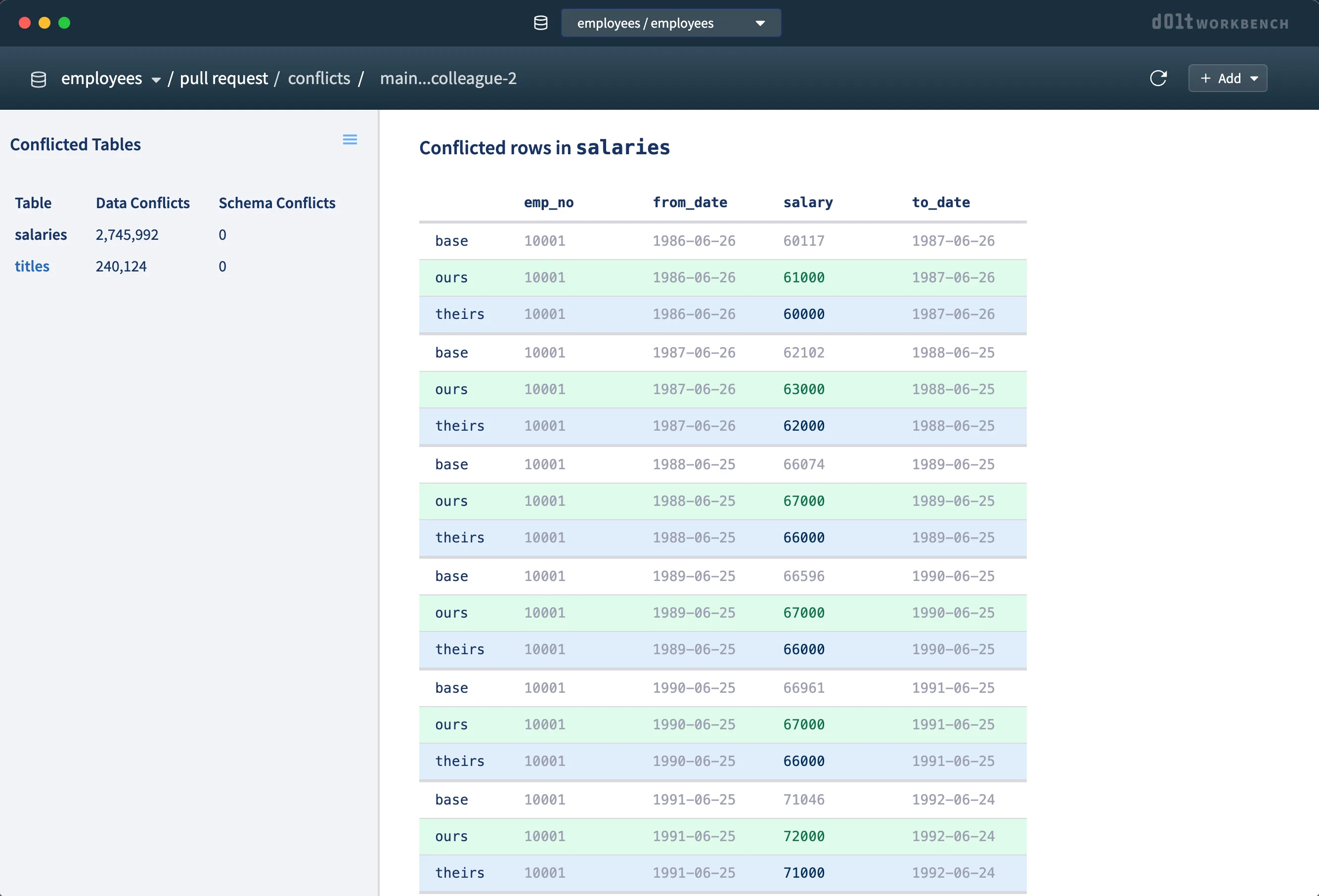 Row conflict preview salaries