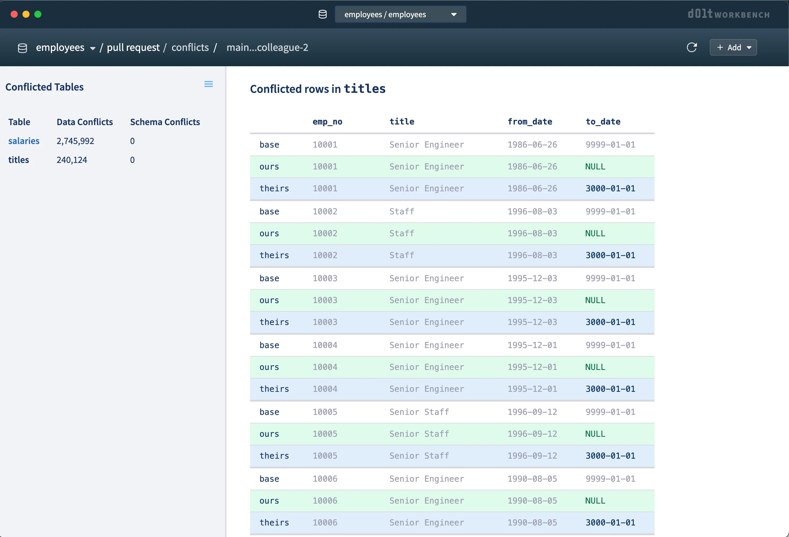 Row conflict preview title